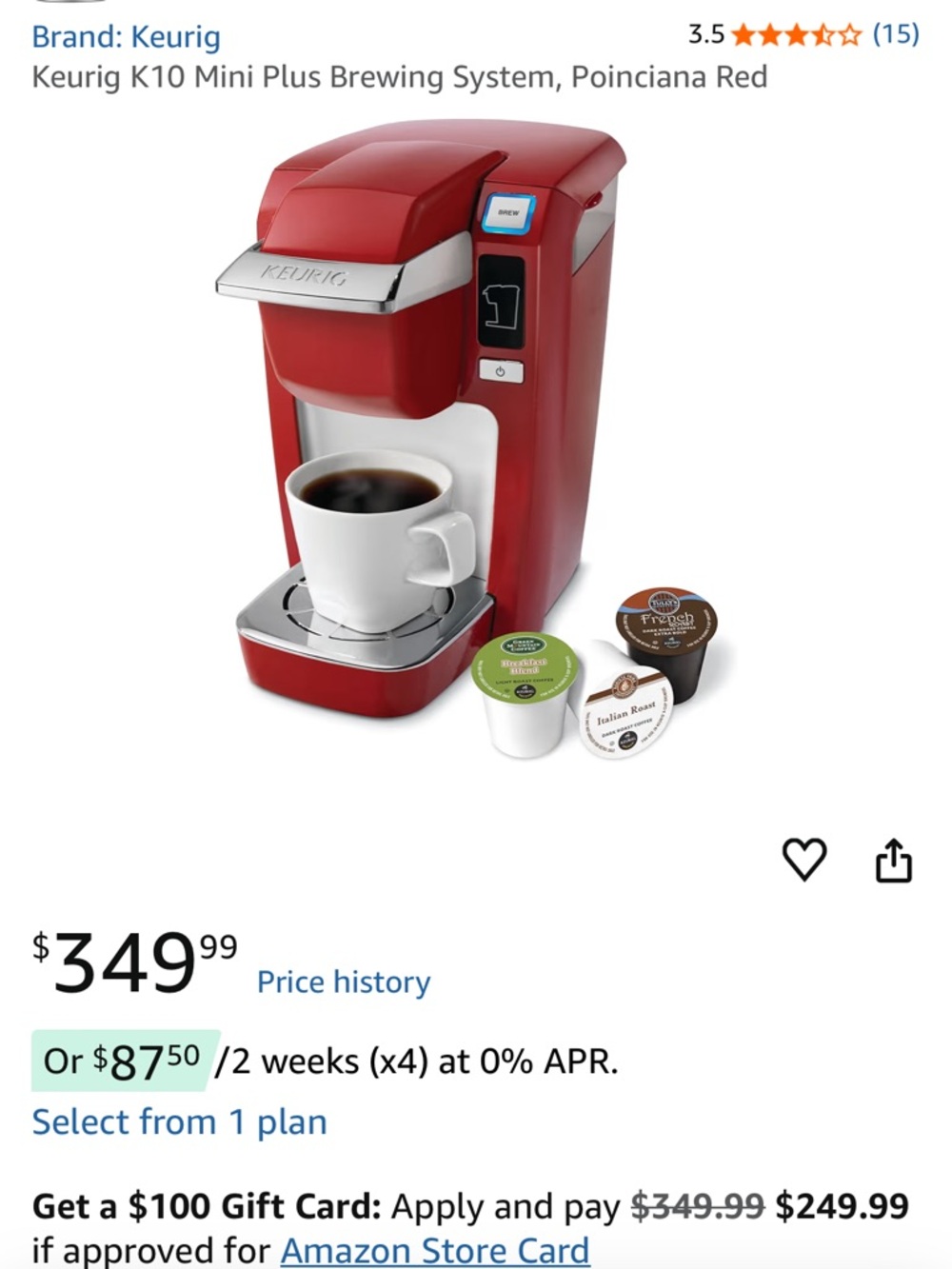 Keurig Single-Serve Coffee Maker in Poinciana Red with Silver Accents